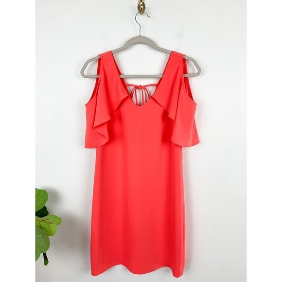 Trina Turk Womens Traverse Ruffle Sleeve Dress in Coral Lilly Sz XS - Picture 2 of 8